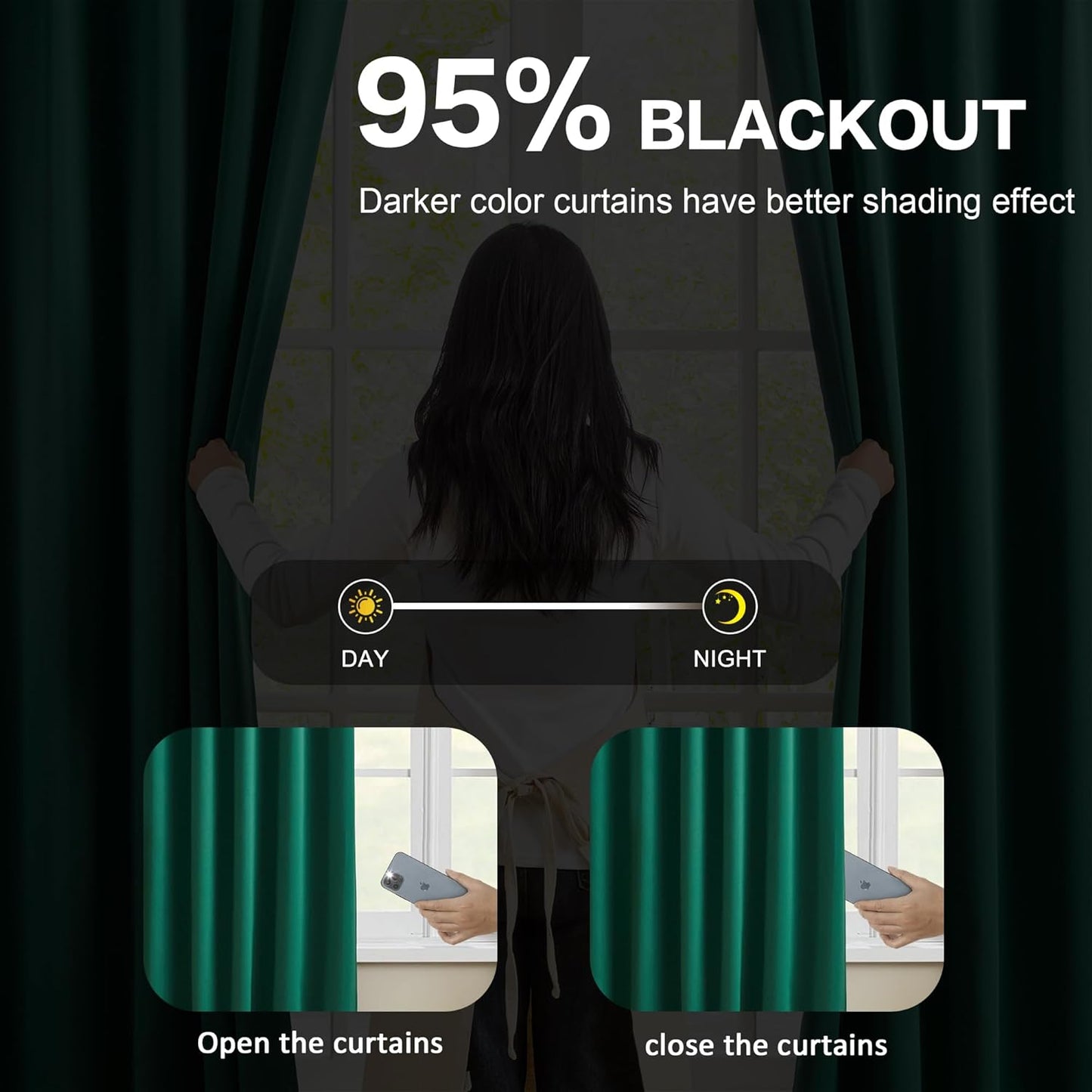 KEQIAOSUOCAI Dark Green Pinch Pleated Blackout Curtains for Small Windows - Thermal Insulated Christmas Green Curtain Drapes with Hooks，40 x 45 Inches Long-2 Panels Set