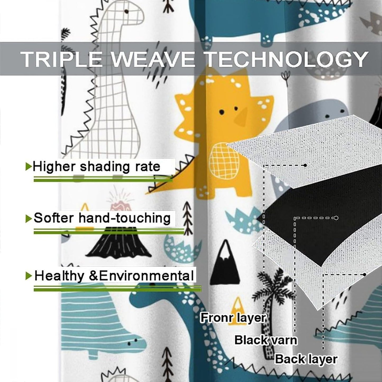 Kids Dinosaur Curtains for Boy Girl Bedroom Decor Cartoon Dino Colorful Cute Funny Wildlife Animal Printed Blackout Rod Pocket Window Drapes for Baby Nursery Playroom Living Room W31.5xL63in 2 Panels