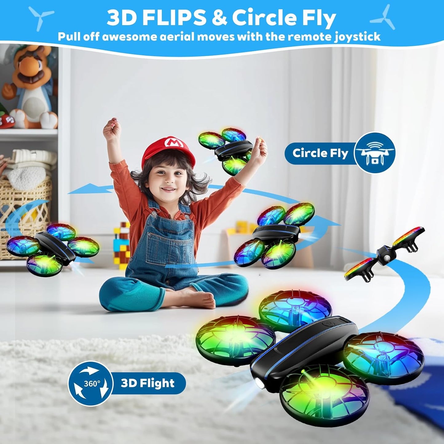 RC Drone for Kids and Beginner, Small RC Quadcopter with Lights and 3D Flip, Altitude Hold, Headless Mode, Propeller Full Protect, Easy to Fly Toys Drone for Kids Boys and Girls Gift (Black)