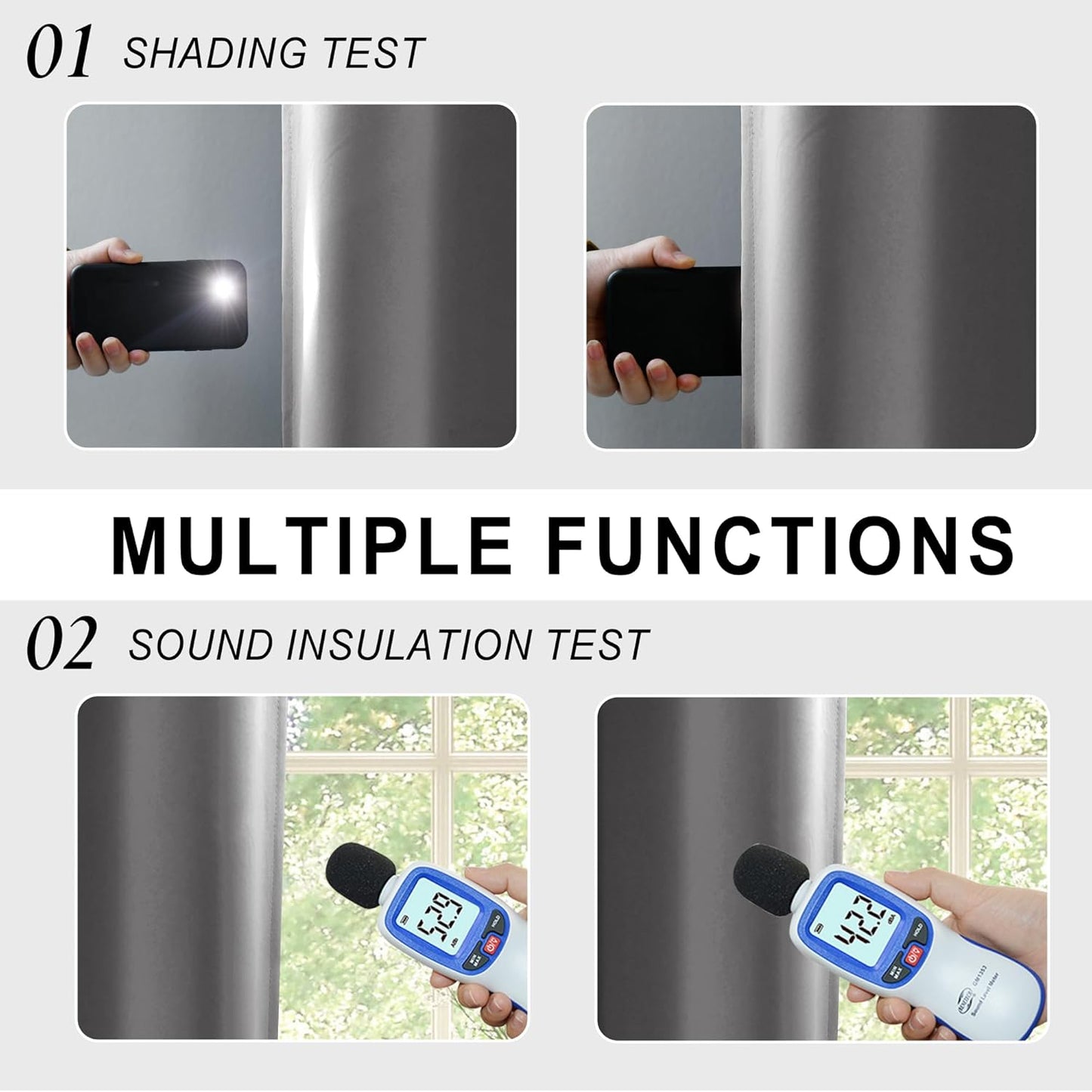 XWZO Total Blackout Curtains 54 Inches Long - Double Layer Full Room Darkening & Energy Efficiency Rod Pocket Window Panels with Tiebacks, Grey, W42 x L54, Set of 2