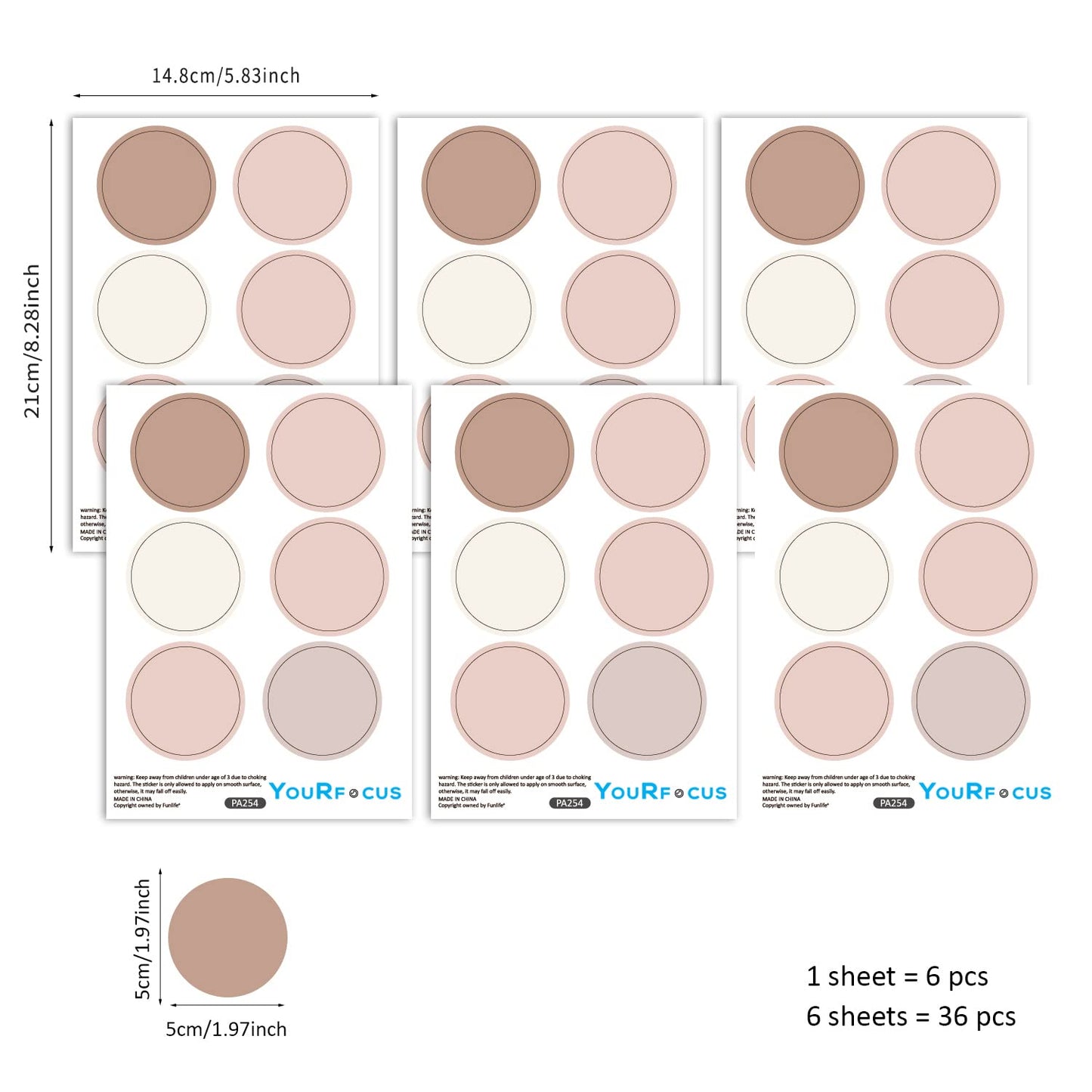 Boho Polka Dot Wall Decals Pink Dots Wall Sticker for Kids Baby Girls Living Room Bedroom Playroom (6 Sheets)