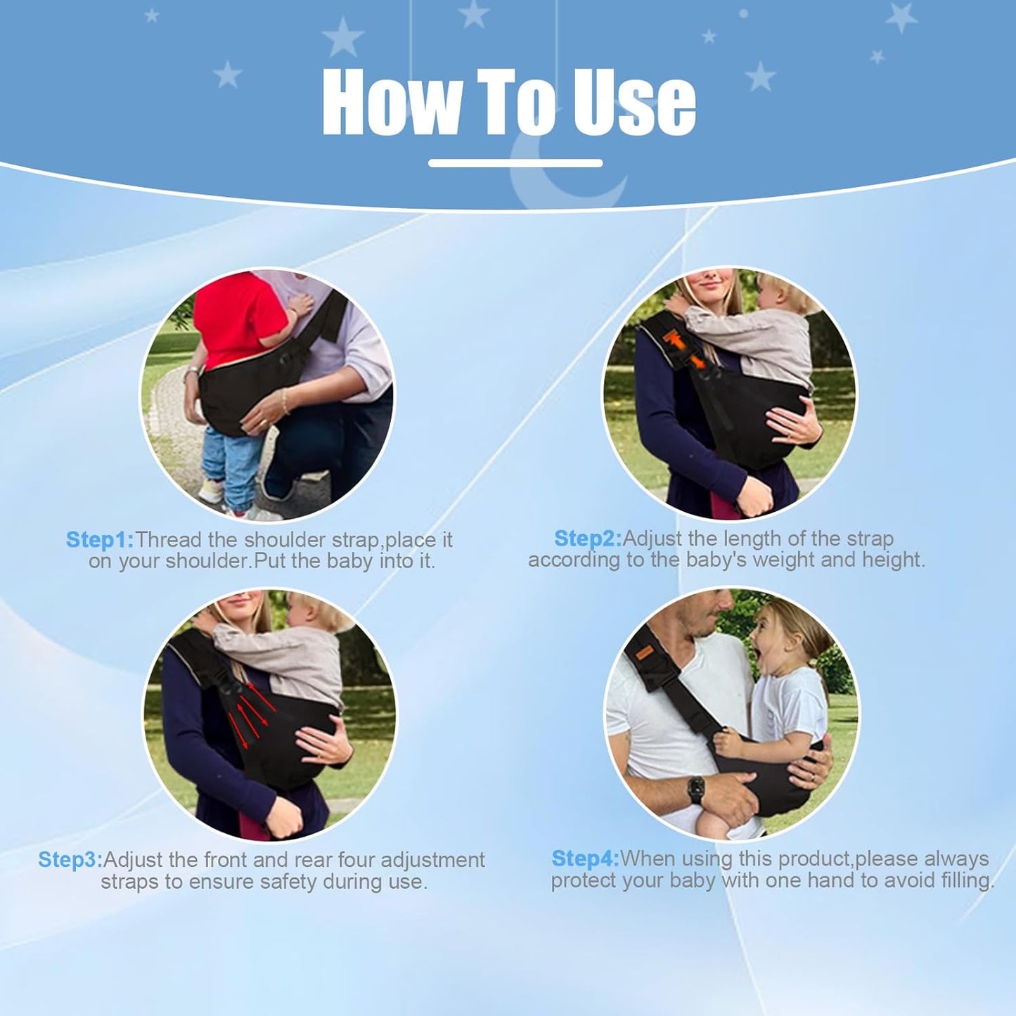 Baby Sling Carrier 2025 Baby Carrier Newborn to Toddler Sling Lightweight Baby Carrier Sling with Adjustable Straps Toddler Carrier Baby Wrap Sling for 10-30 lbs(Square)