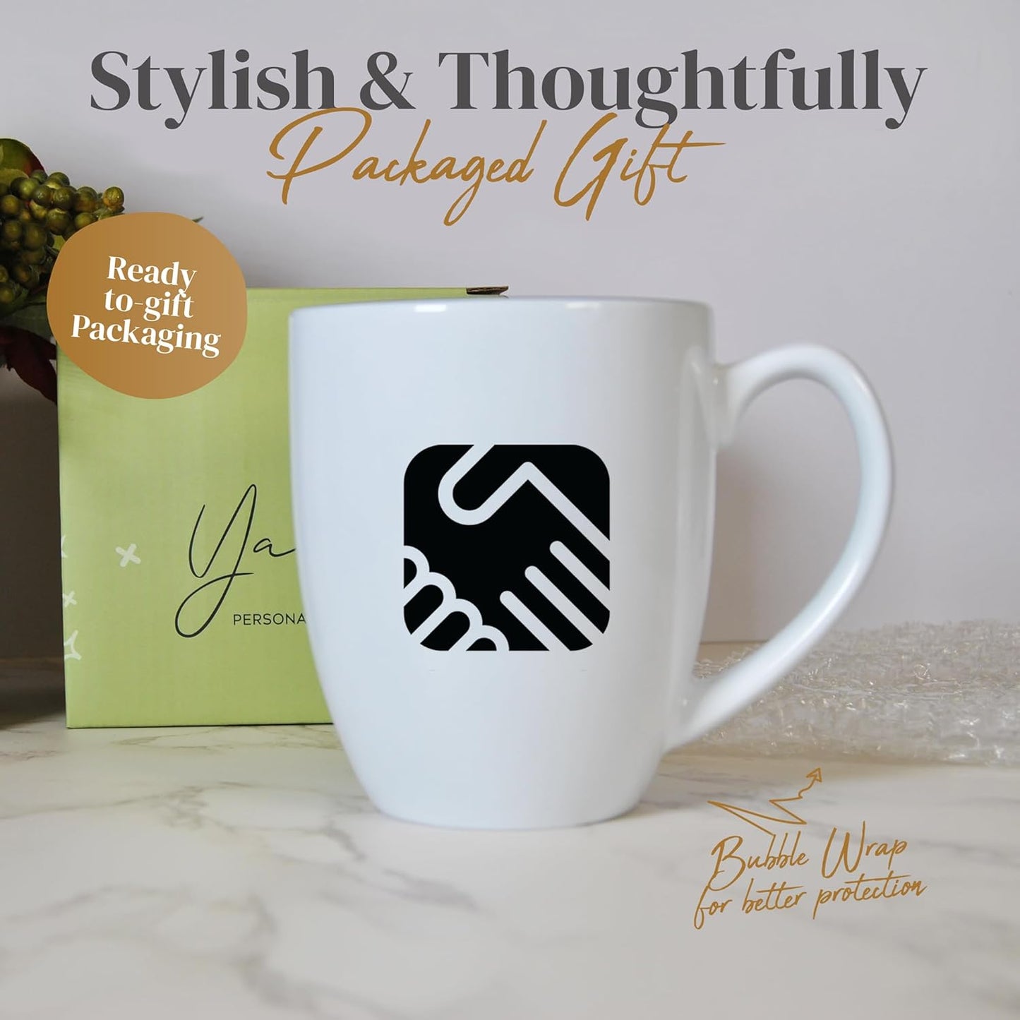 Personalized Coffee Mug Engraved with your Custom Logo - Customized Coffee Mugs, Hot Chocolate Mug, Birthday Gift, Retirement Gift (Engraved Custom Logo, Glossy White)