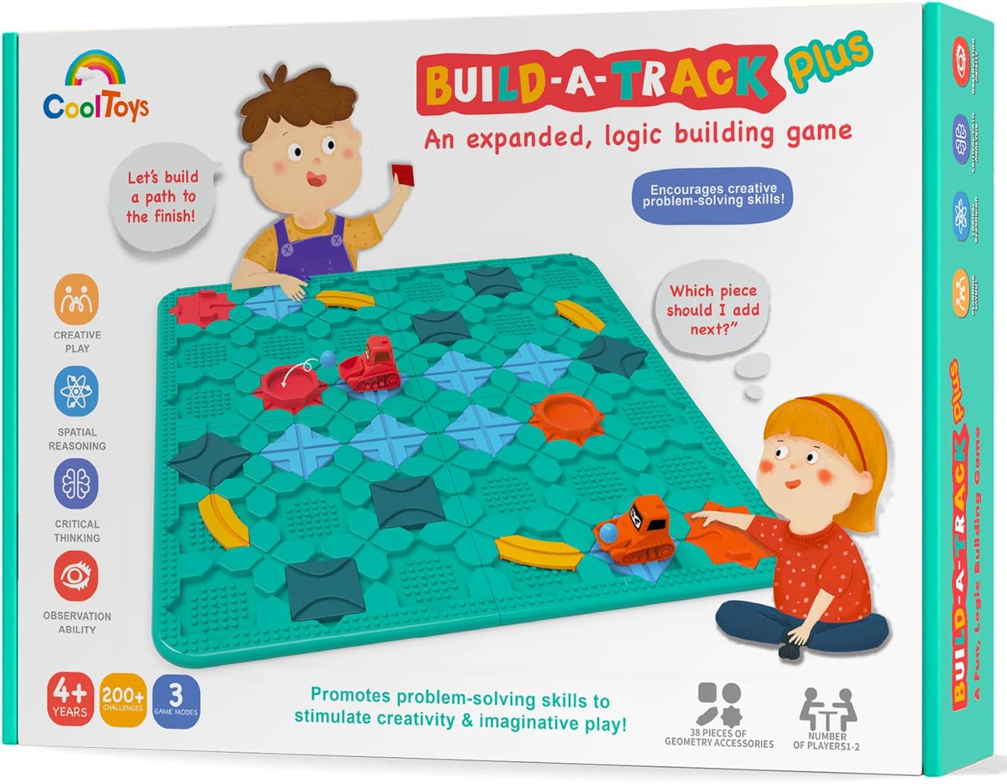 CoolToys Build-A-Track Plus Brain Teaser Puzzles for Kids Ages 4-8 - Educational Smart Logic Board Game for Children, 4 Levels & 200+ Skill-Building Challenges, Travel Boys & Girls STEM Activity