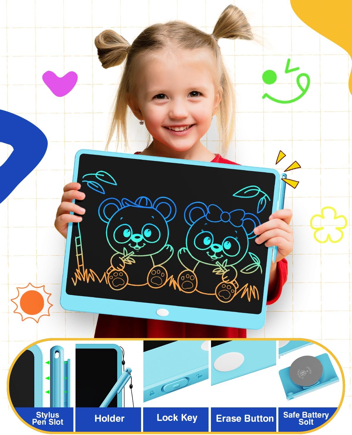TEKFUN Birthday Gifts for Kids, 16inch LCD Writing Tablet Drawing Board, Teen Girl Boy Gifts Age 10 and Up, Birthday Gifts for All Age Groups, Erasable Writing Tablet for Business Meeting (Blue)