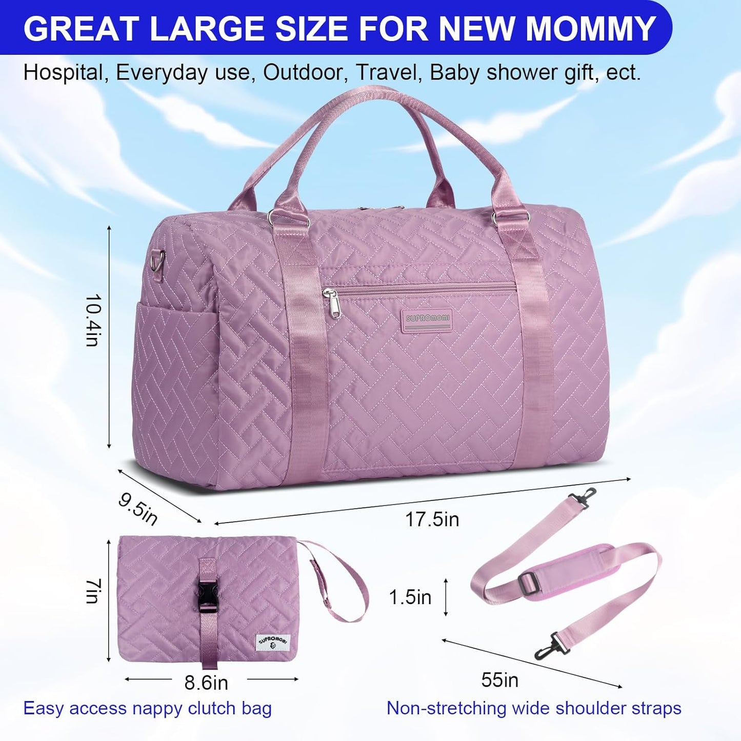 Diaper Bag Tote: Mommy Bag, Baby Bag for Boy and Girl, Mom Hospital Bag, Twins or 2 Kids Diapers Bag