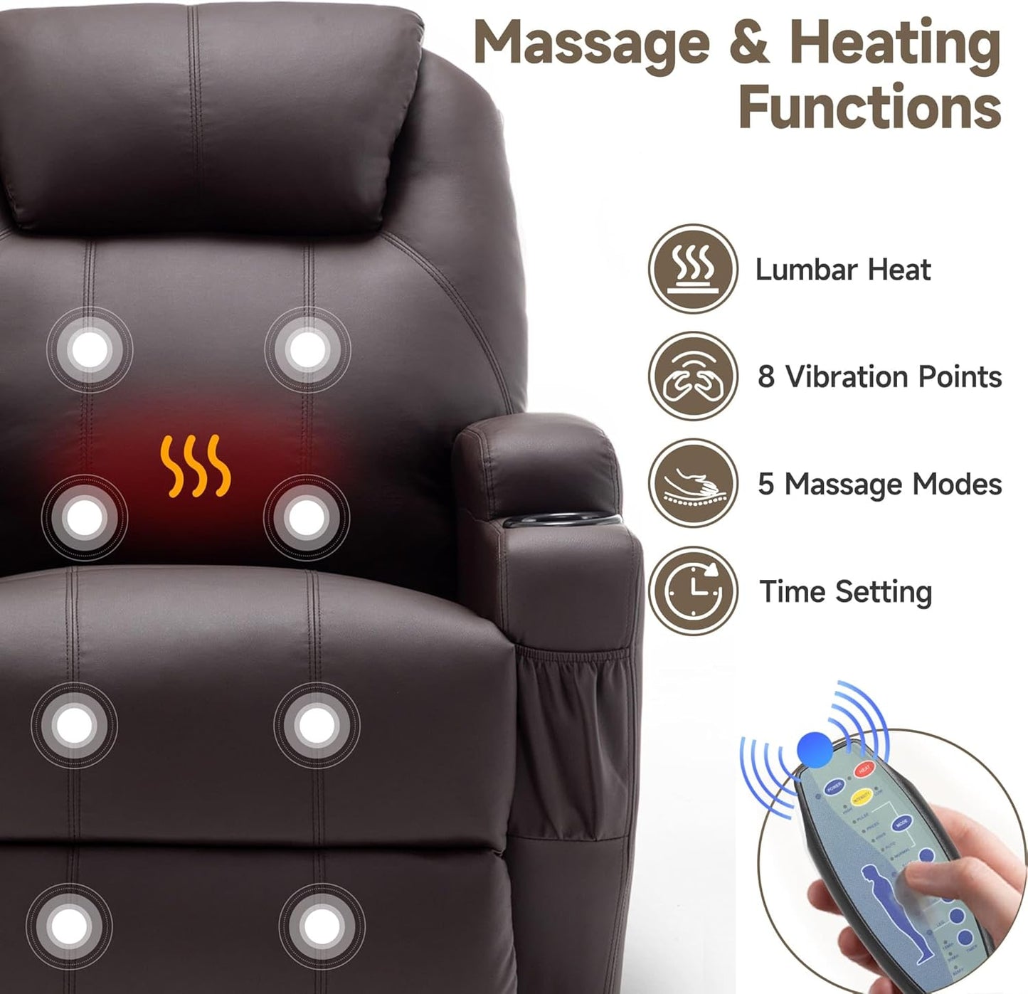 Recliner Chair, Rocker Recliner Chair with Massage and Heat, Manual Recliner Chairs for Adults, 360° Swivel Rocker Recliner with Remote Control and Cup Holder for Living Room, Nursery