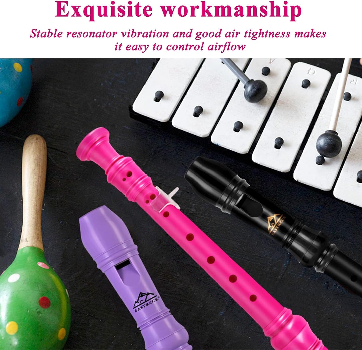 Eastrock Recorder Instrument German Style Soprano Recorder 3 Pieces for Beginners with Cleaning Rod, Fingering Chart, Packing Bag, Thumb Rest