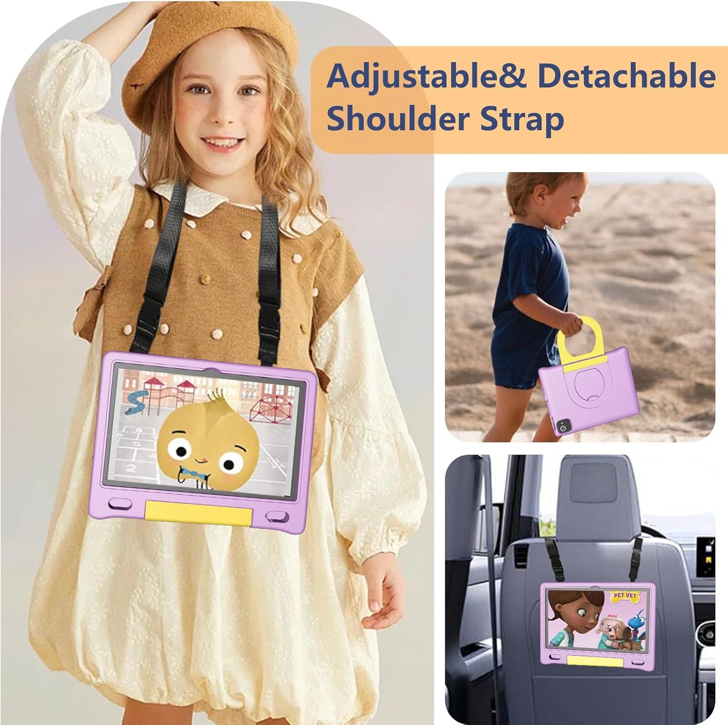 Kids Tablet with Strap, Android 14 Tablet for Kids 10 inch, Toddler Tablets Octa-Core 64GB 1TB Expandable, Children's Tablets with Case, Bluetooth WiFi Parental Control Dual