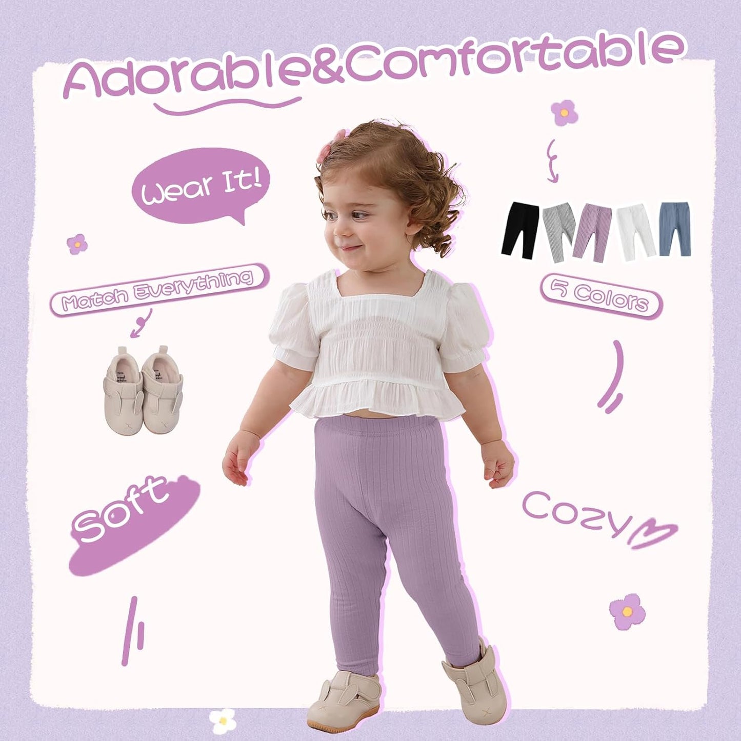 Newborn Toddler Baby Girl Pants Leggings Ribbed Straight Flare Infant Girl Pants Leggings Bell Bottoms 5 Packs