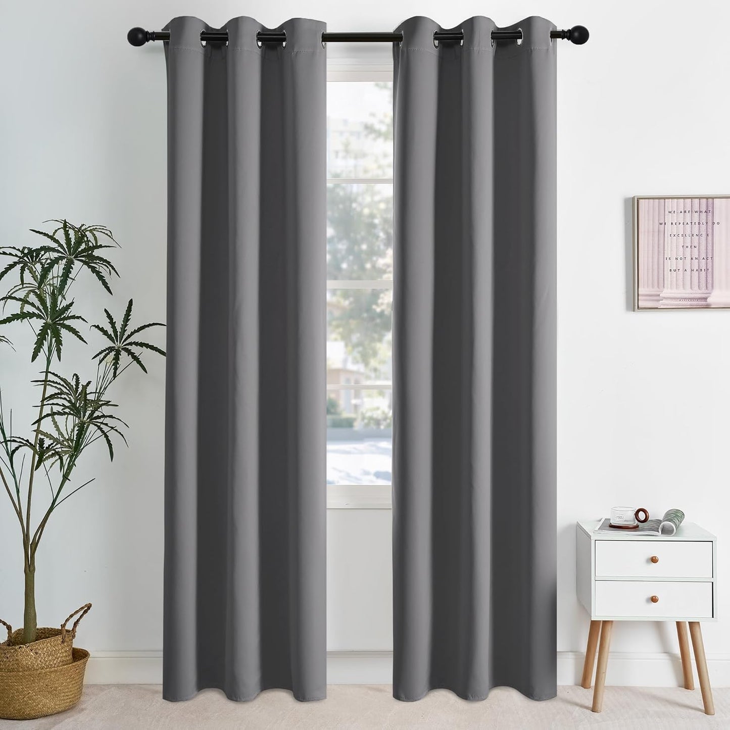 NICETOWN Grey Light Blocking Curtains 84 Inches Long 2 Panels for Living Room, Bedroom, Office Thermal Insulated Blackout Drapes Solid Grommet Noise Reducing Window Curtains, W40