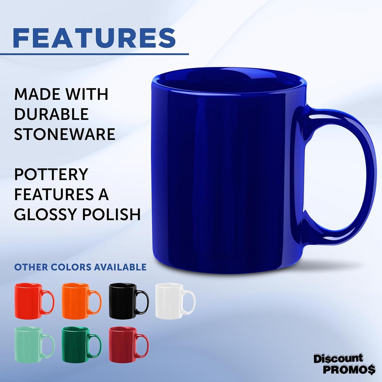 DISCOUNT PROMOS Ceramic Coffee Mugs 11 oz. Set of 10, Bulk Pack - Coffee cup set, Iced coffee cup, Gaming mug - Cobalt Blue