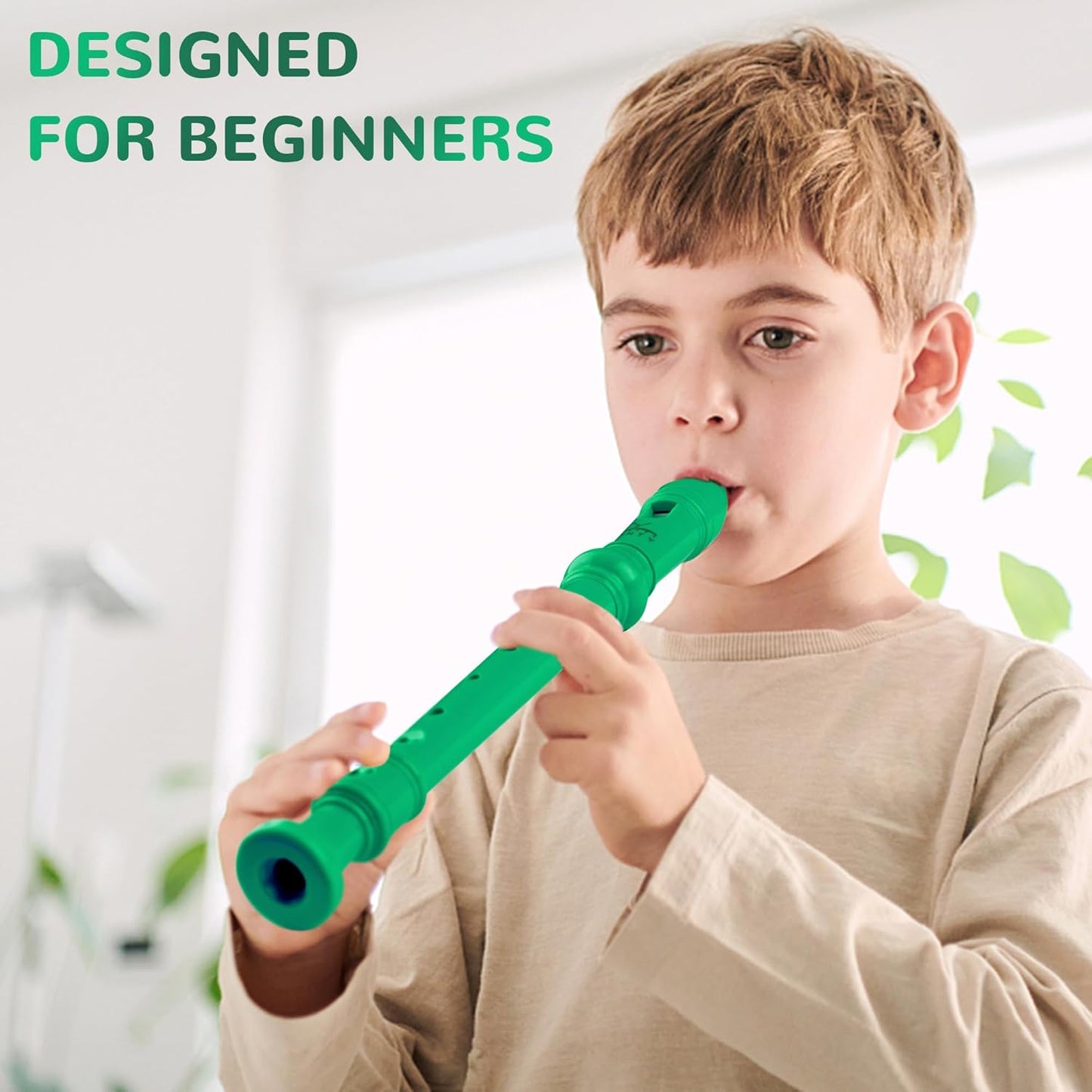 Soprano Recorder 8-Hole Instrument for Beginners Kids Students, German Style C Key Flute with Cleaning Rod & acking Bag for Education & Entertainment - Green
