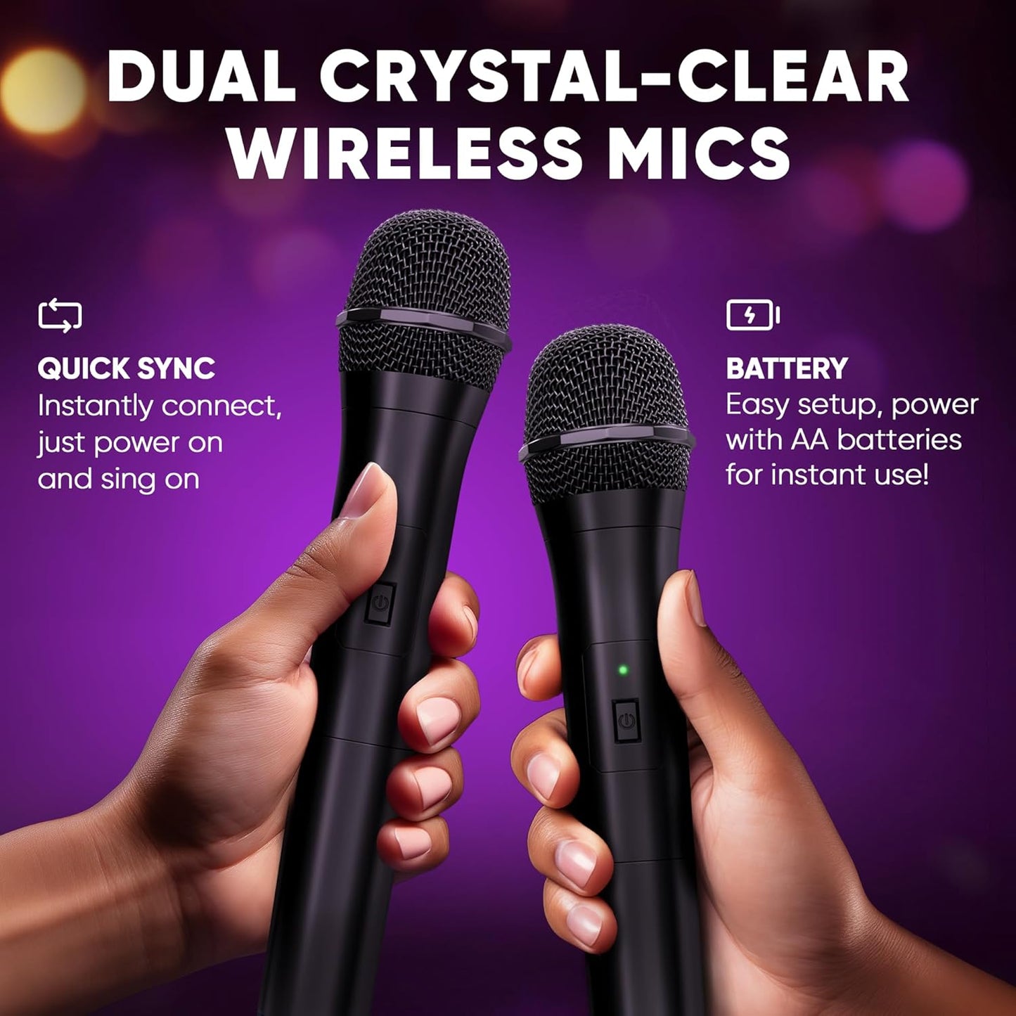 MASINGO Karaoke Machine for Kids and Adults with 2 Wireless Bluetooth Microphones, PA Portable Speaker Toy for Girls and Boys with Colorful LED Lights, Supports TF Card/USB, TWS for Home Party, C7