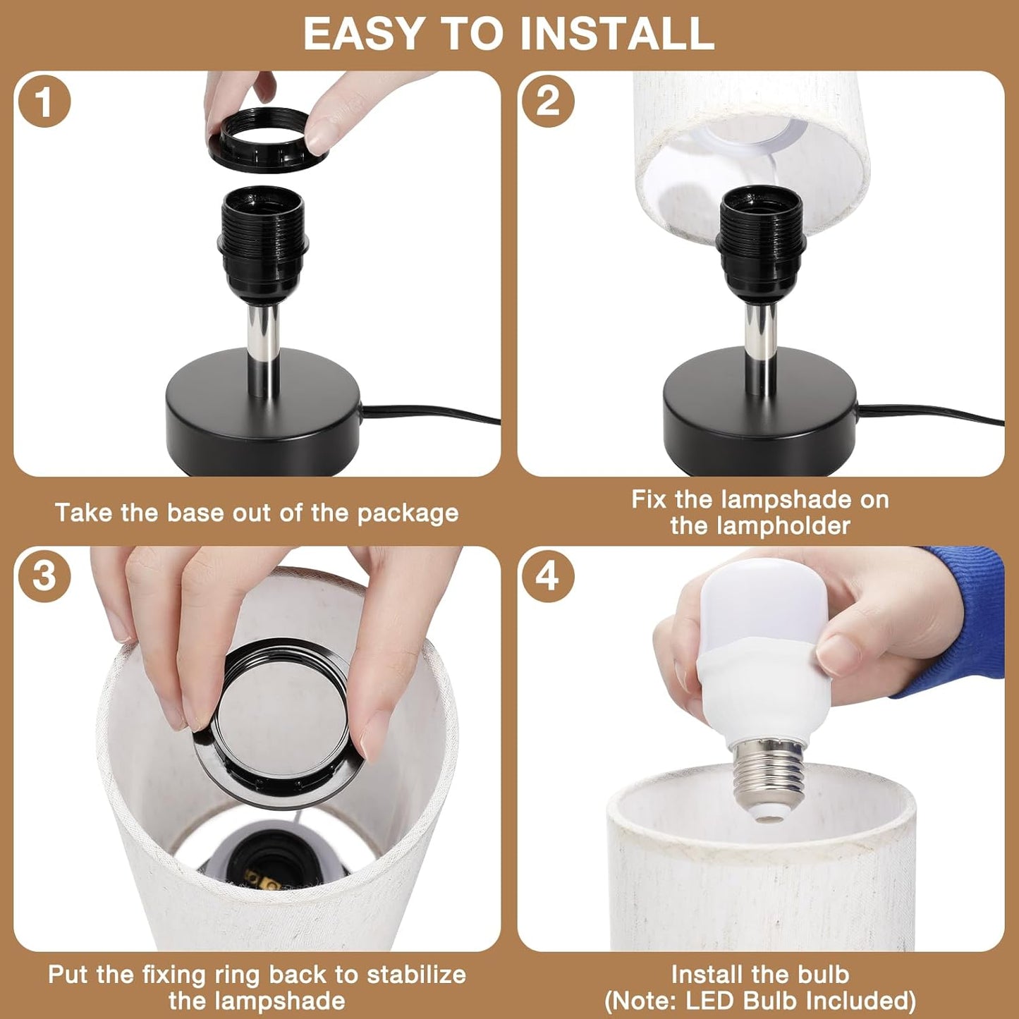 Small Table Lamp with LED Bulb - 3 Color Temperatures for Bedroom, Nightstand, Minimalist Night Stands, Desk, Kids, Living Room, Office, Dorm