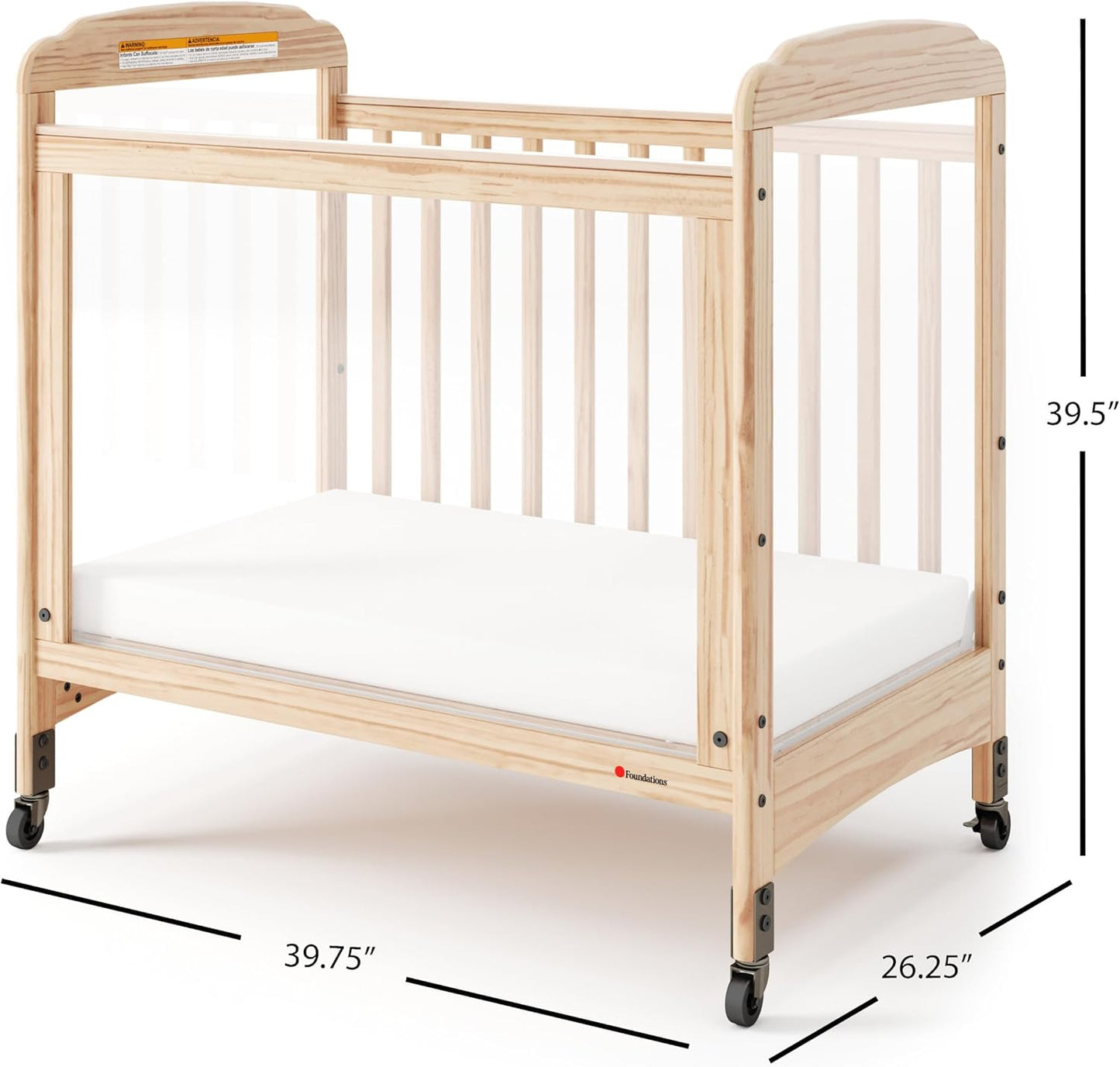 Foundations Serenity 3-Panel Clearview Compact Crib, Fixed-Side, Natural Wood