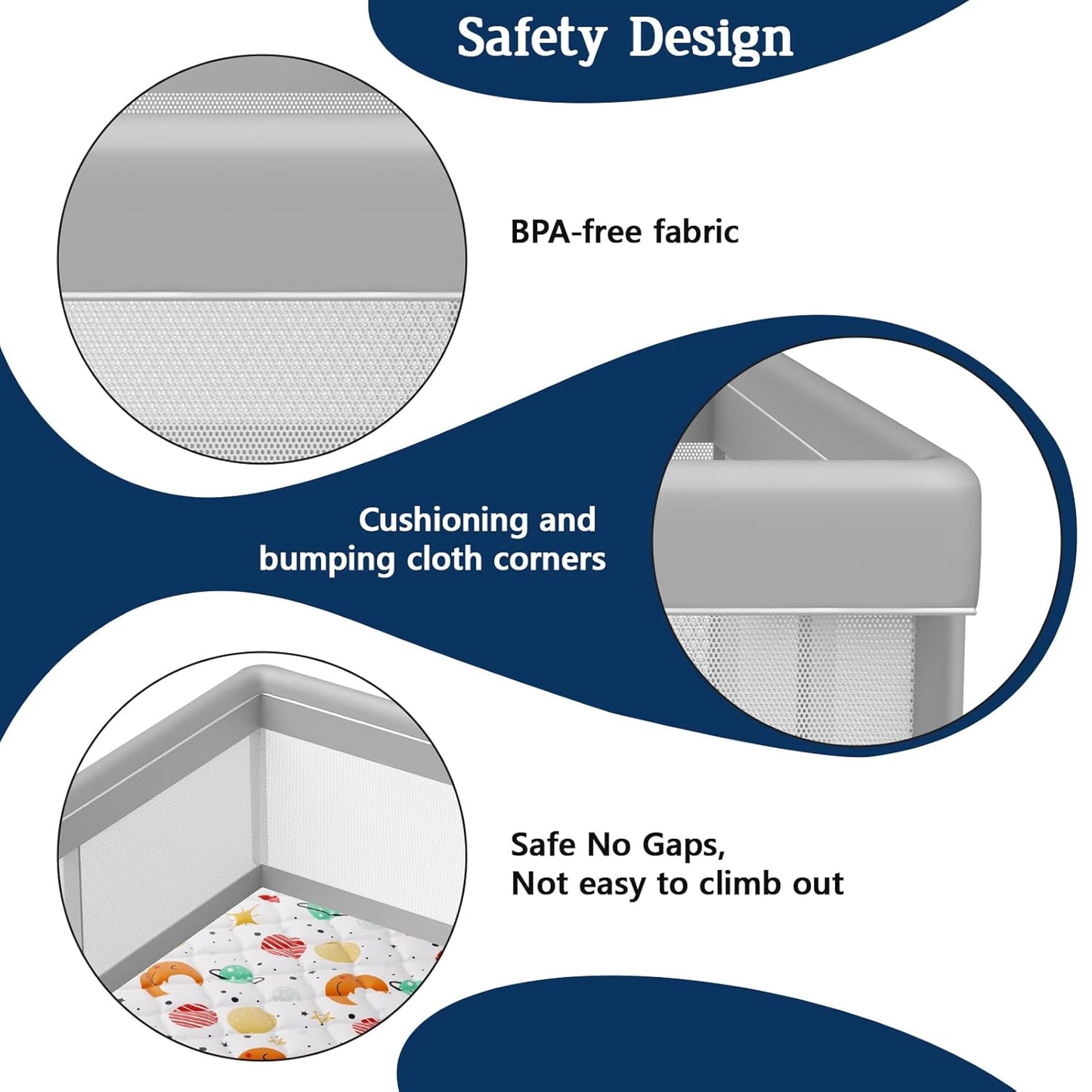 74x50 Inch Baby Playpen with Mat, Playpen with Cute Mat for Babies and Toddlers Play Pen Playards Safety Gate Fence Active Center Indoor