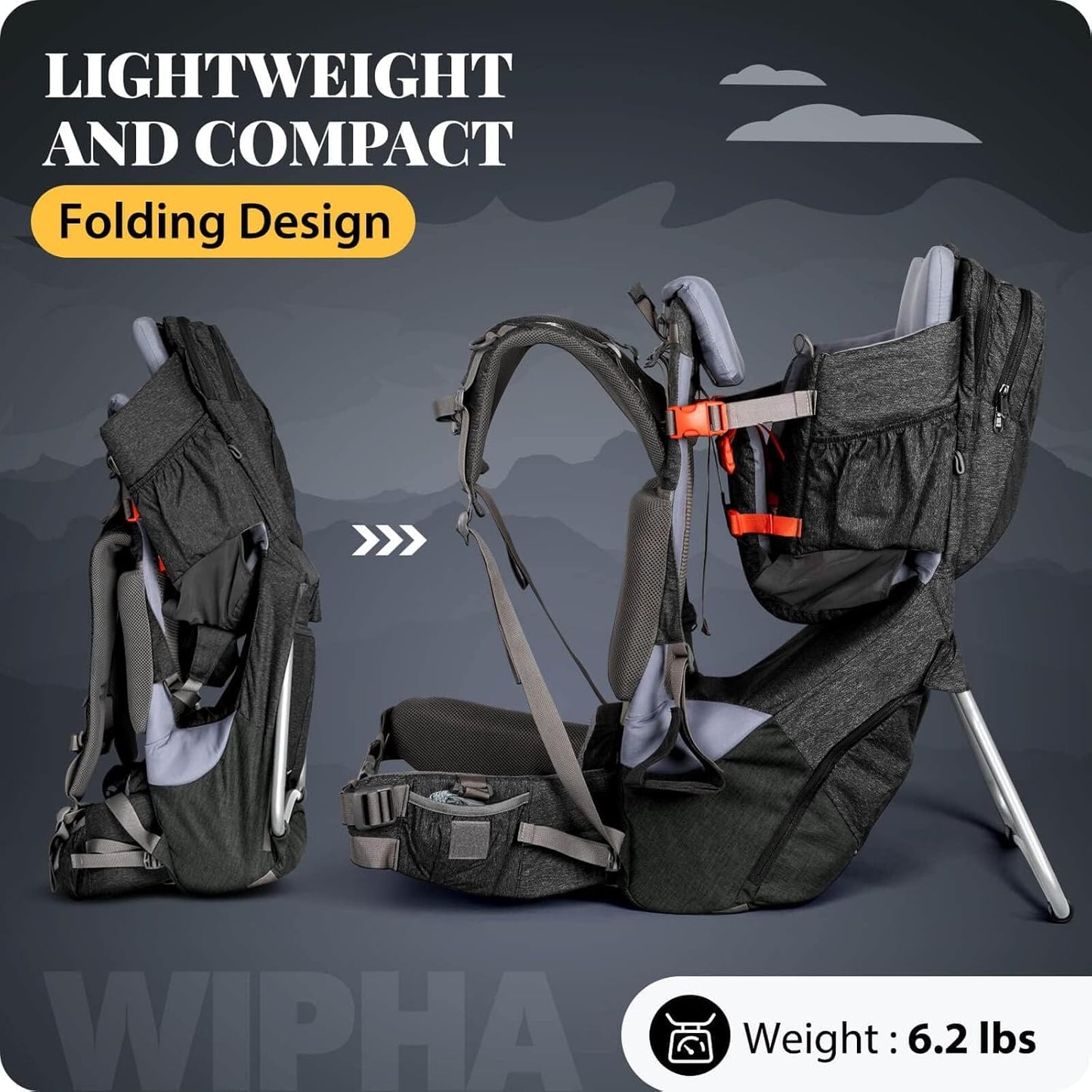 WIPHA Baby Carrier - Upgraded Hiking Backpack with Safety Seat, Lightweight Large Capacity Toddler Carrier (Black)