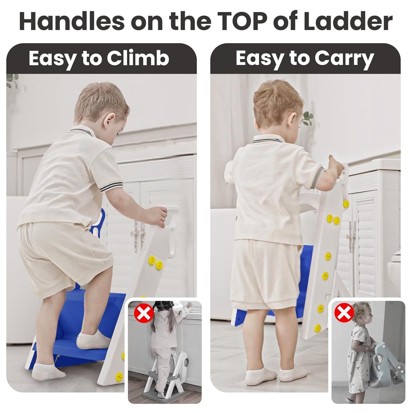 Primlect Space-Saving Potty Training Seat with Ladder, Adjustable Step and Toilet Seat Height, Top Handles for Easy Climbing, Easy to Carry, Portable Toddler Toilet Trainer for Small Bathrooms