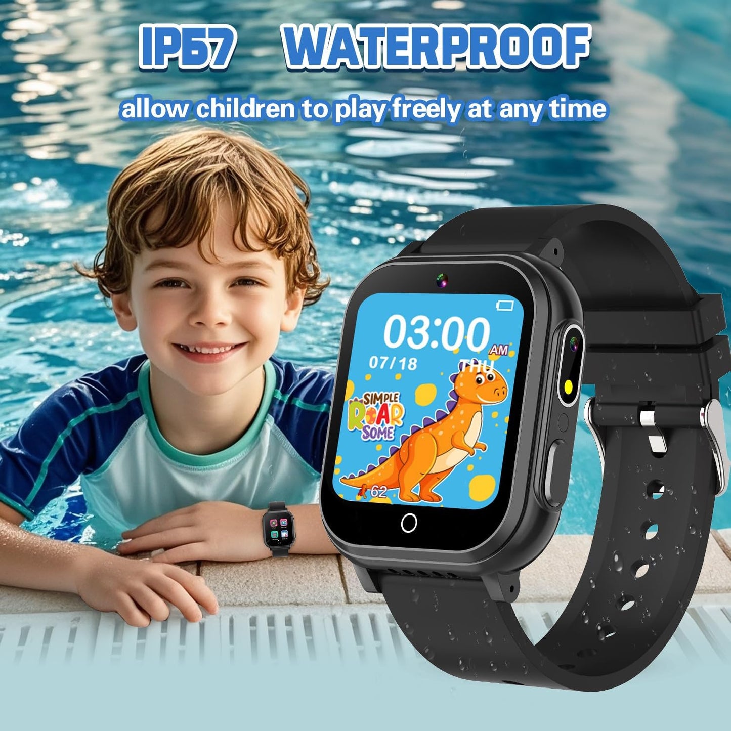 Kids Waterproof Smart Watch Gift for Boys Ages 3-12, 32 Puzzle Games, HD Touchscreen, Dual Camera, Vedio Pedometer Music Player, Kids Watch Toy Birthday Gifts for Boys Ages 5 6 7 8 9 10 (Black)