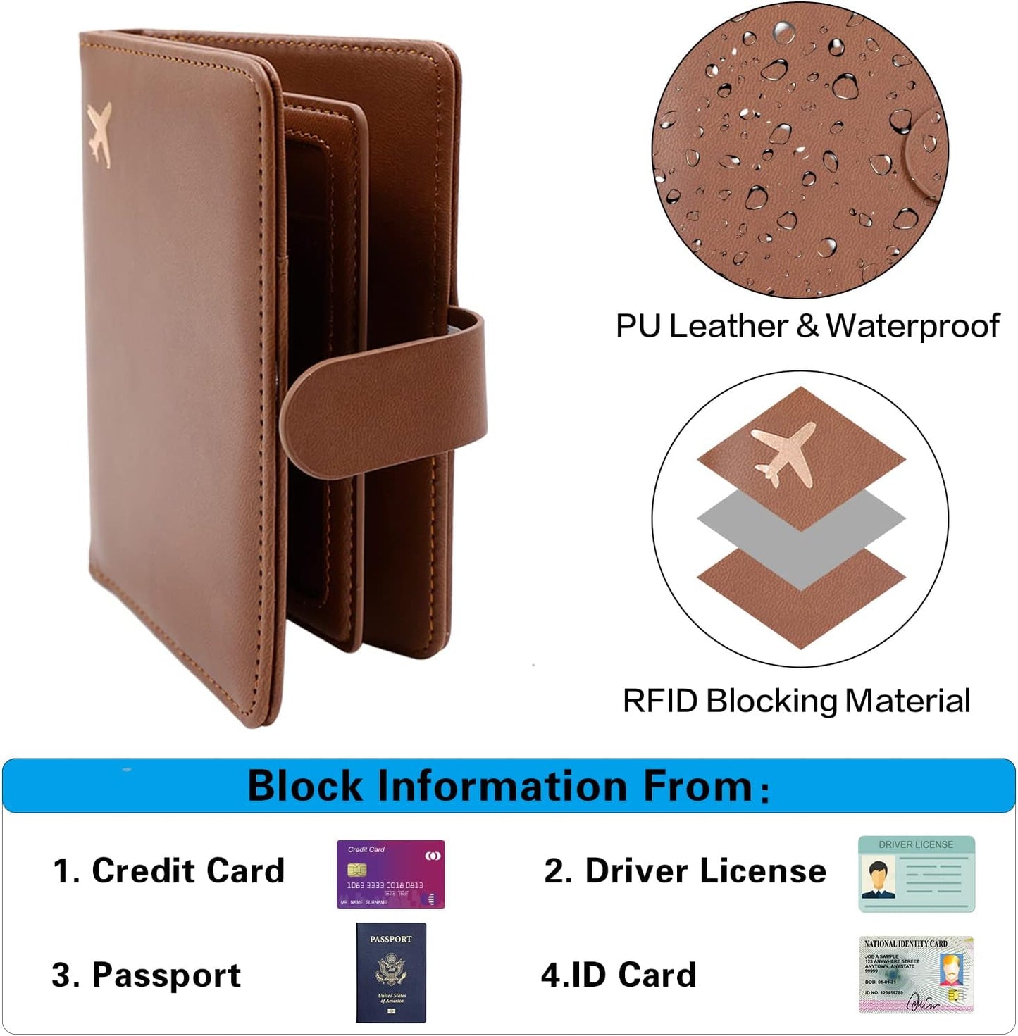Melsbrinna Rfid Passport Holder for Travel women/Men, Cute Passport Wallet Rfid Blocking Card Slots, Rfid Passport Cover/CaseTravel Wallet, Passport Book Holder (1, Brown)
