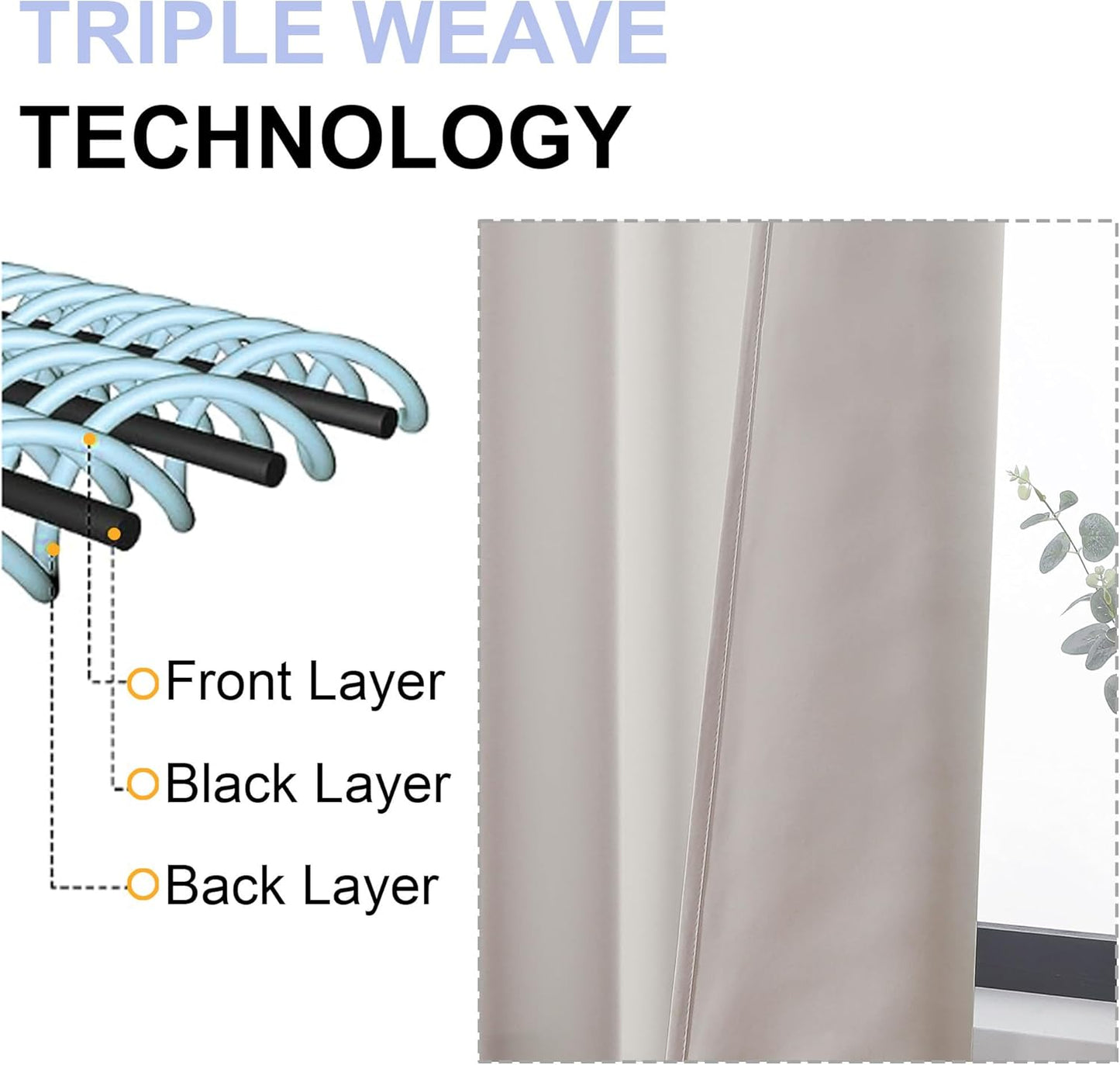 Simplebrand Ava Natural Extra Long 10ft Curtains for Patio 120 Inches Long 2 Panels Set, Room Darkening Solid Thermal Insulated Energy Saving Rod Pocket Window Treatment Curtains Drapes, 50 Wx120 L