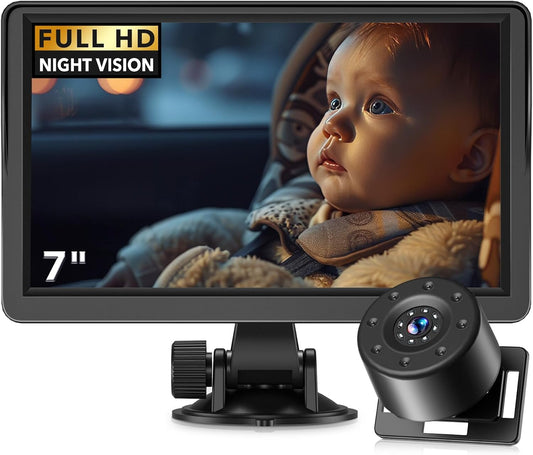 7" Baby Car Camera, FHD IR Night Vision Baby Car Mirror - IPS Display Rear Facing Monitor with 178° Wide Angle, Safe Driving for New Parents, Infants, Kids & Toddlers