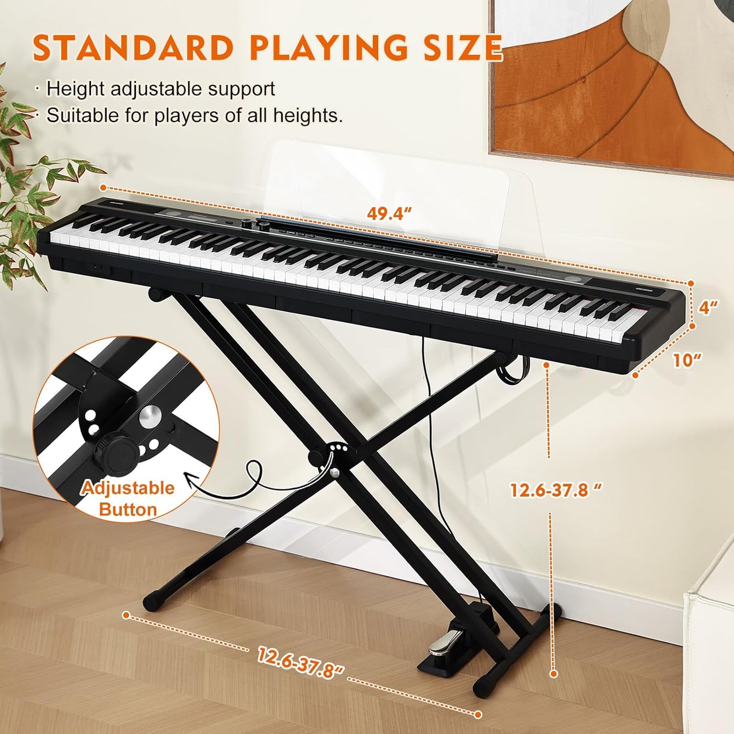 88 Key Piano Keyboard for Beginners, Full-Size Semi Weighted Digital Piano with 3-Pedal Unit, Removable Music Stand, LED Display Screen, Compact Design and MIDI Connection (Black-1)