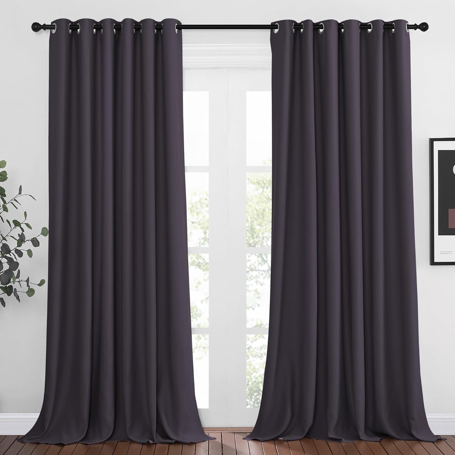 NICETOWN Bedroom Blackout Curtains 95 inch Length - Triple Weave Energy Saving Thermal Insulated Solid Grommet Blackout Draperies for Patio/Hall (1 Pair, 80 inches Wide, Greyish Purple)