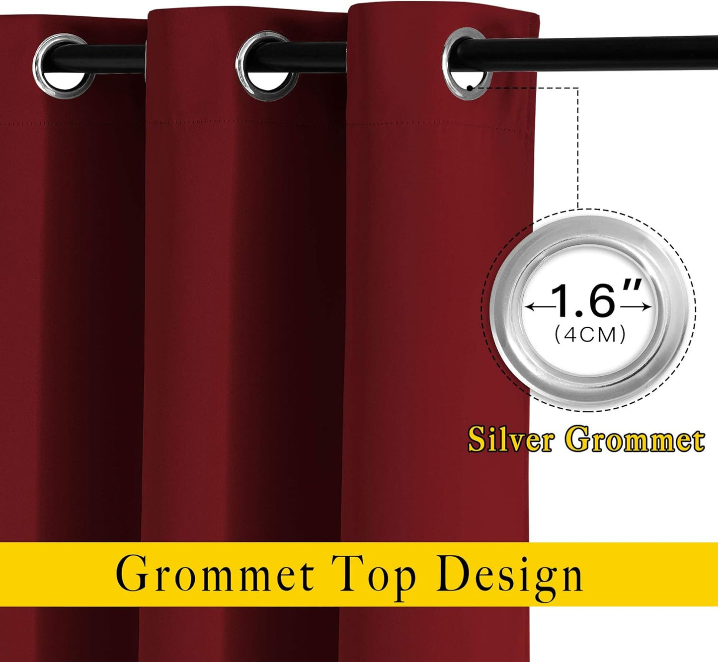 NICETOWN Burgundy Red Bedroom Curtains 72 inches Long, Grommet Blackout Thermal Insulated Window Treatment Room Darkening for Bedroom/Home Office, 2 Panels, W37 x L72