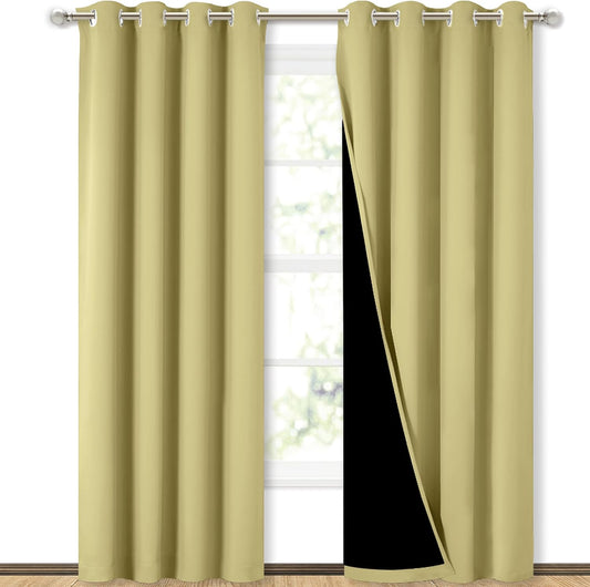 NICETOWN Full Shading Curtains 90" Long 2 Panels Set for Windows, Super Heavy-Duty Black Lined Blackout Curtains for Bedroom, Privacy Assured Window Treatment (Paler Yellow, Pack of 2, 52" W)