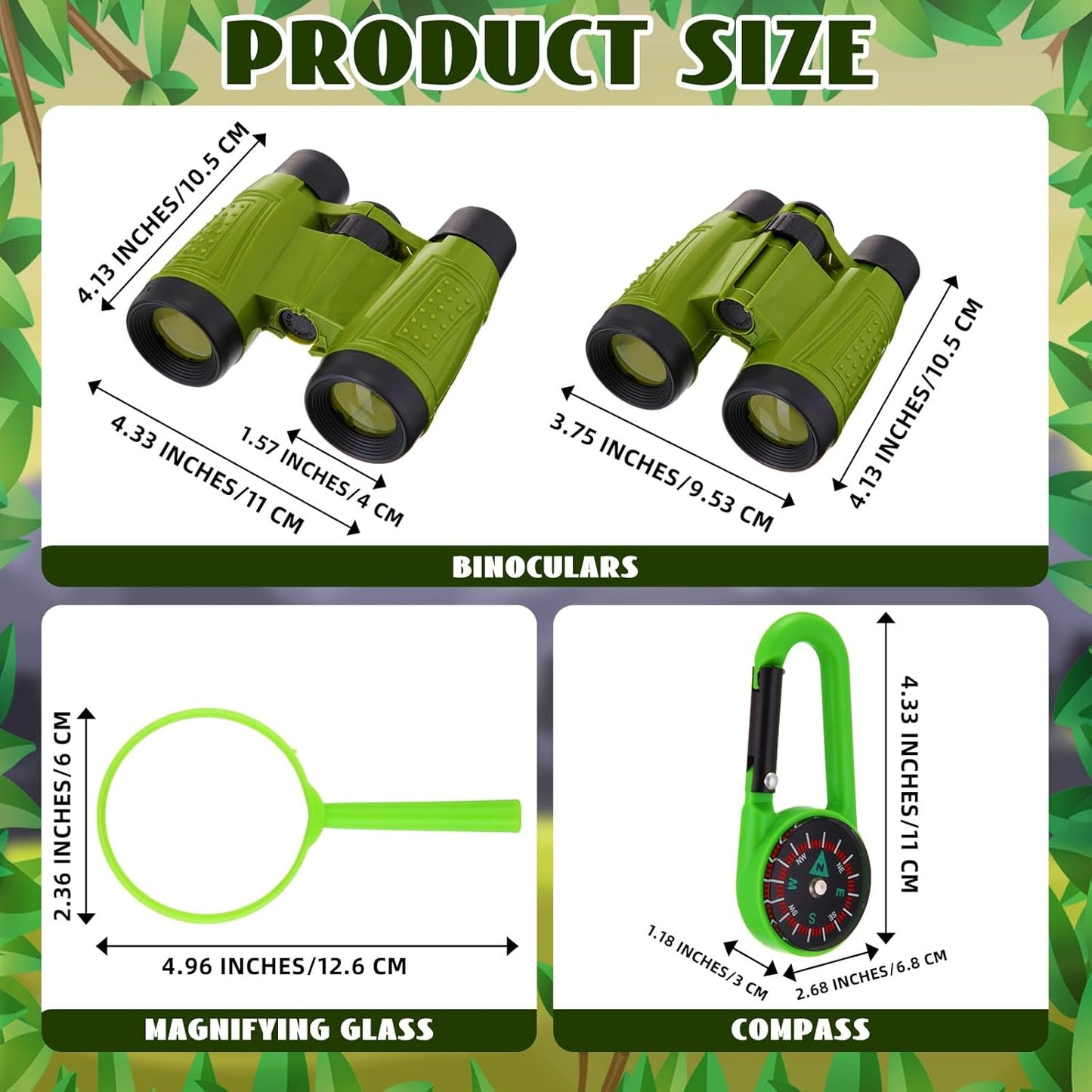 Libima 12 Set Binoculars for Kids with Neck String with Magnifying Glass and Compass Green, Toy for Boys and Girls for Bird Watching Camping Outdoor Explorer Kit Camping Outdoor Toys