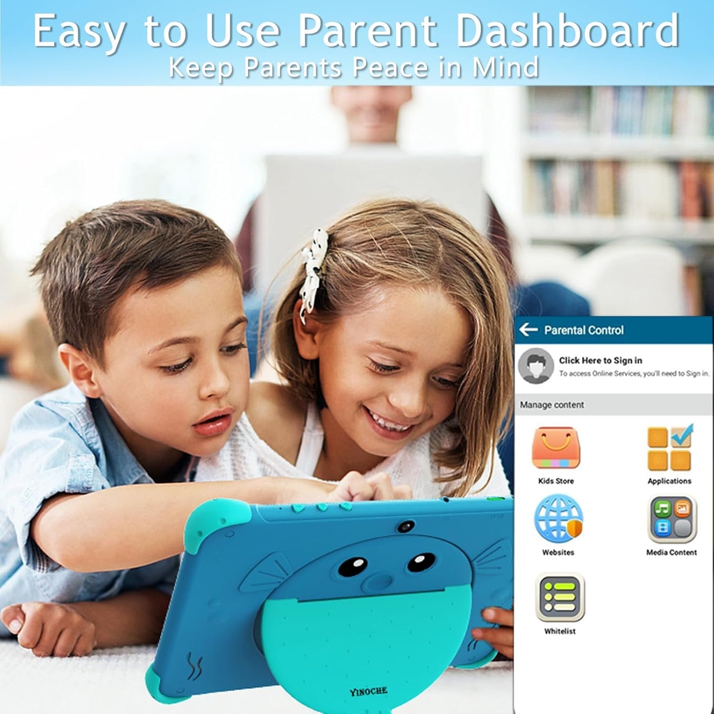 YINOCHE Kids Tablet 10 inch Tablet for Kids 5G WiFi Toddler Tablets with Case Parental Control Dual Camera 32GB Kids Tablets Educational App Preloaded Support YouTube Neflix (Blue)