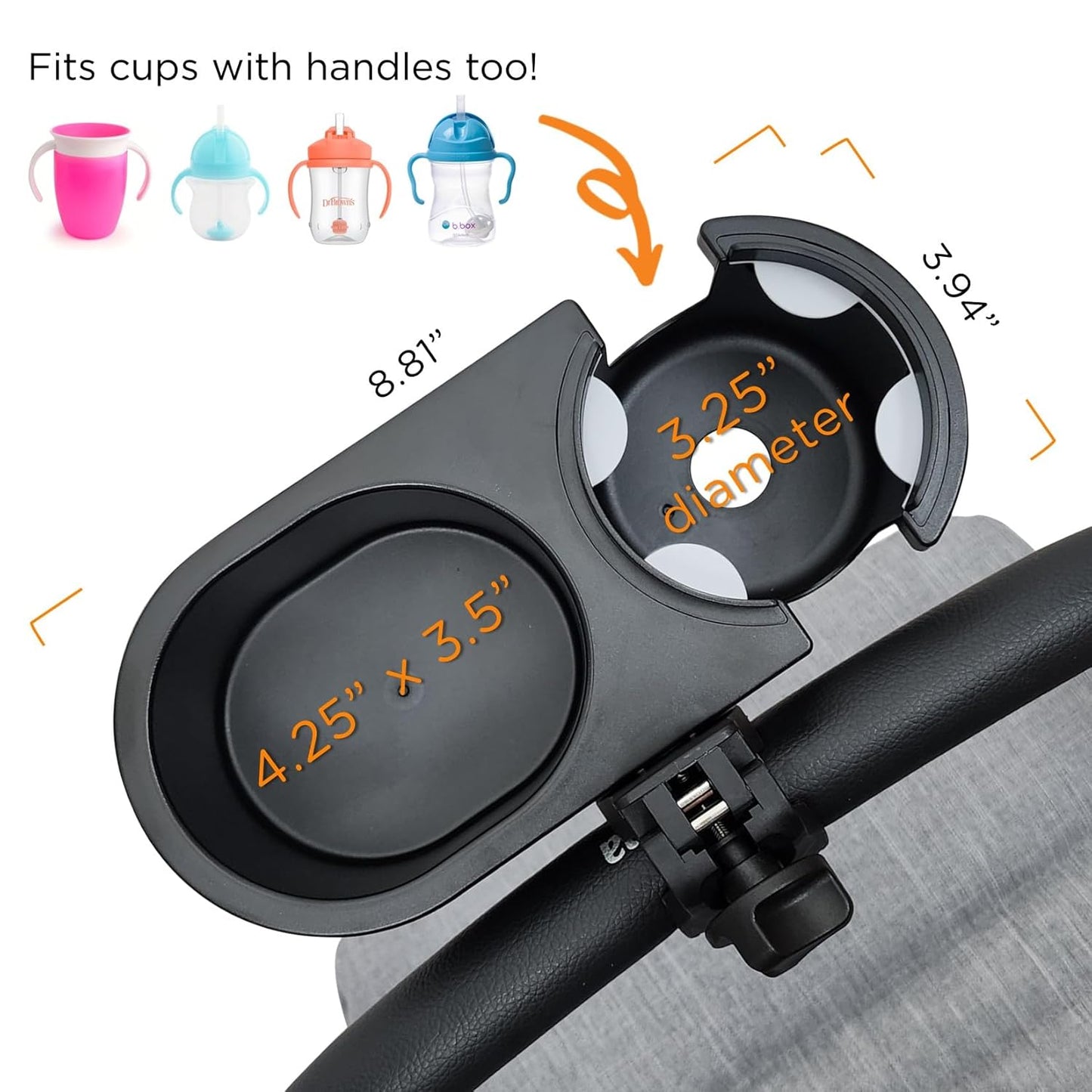 liuliuby Universal Stroller Snack Tray Attachment | Stroller Cup Holder Attachment Universal Snack Tray for Stroller Tray Attachment | Clip On Baby Stroller Accessories for Joggers, Umbrella & Wagons