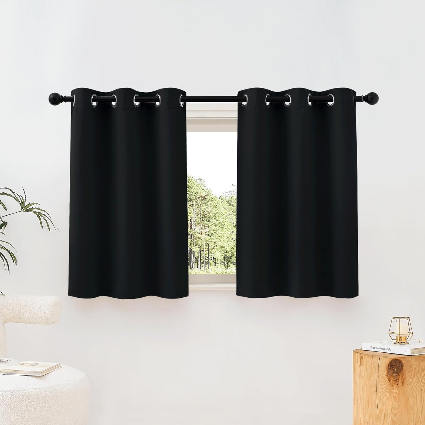 NICETOWN Black Blackout Curtains 40 inch Curtains for Kitchen, Grommet Solid Window Treatments Sound Reducing for Bedroom, 2 Panels, W37 x L40, 2 Panels
