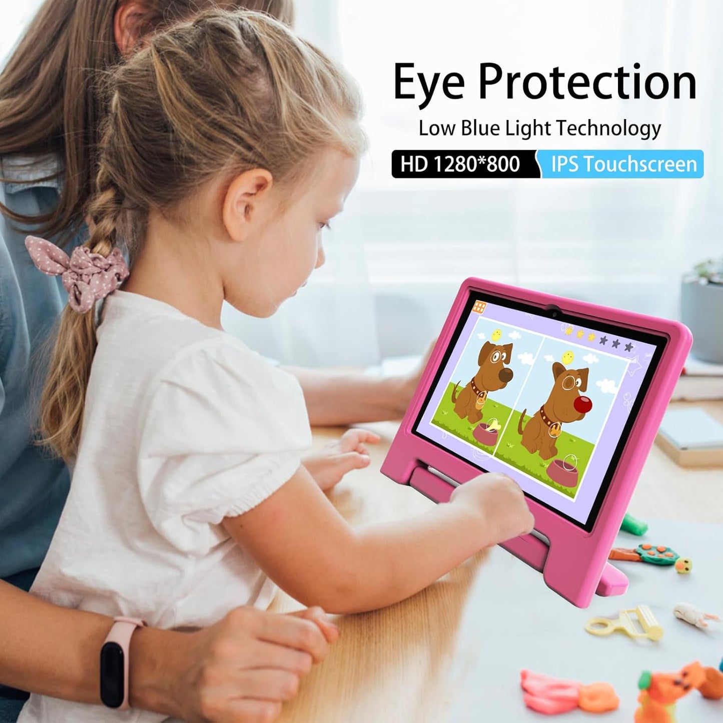 Tablet for Kids, 10 Inch Kids Tablet Android, 64GB, Octa-Core, WiFi 6, Big Battery, Google Kids Space, Parental Control 1280 * 800 HD Display Pink