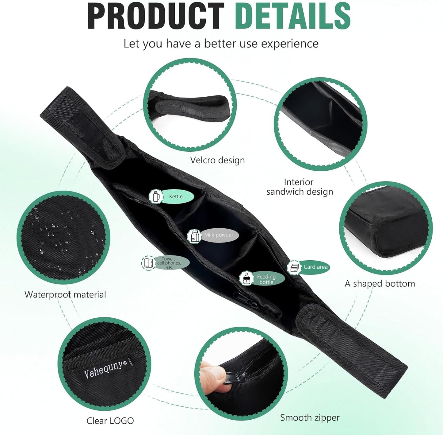 Stroller Caddy, Universal Stroller Organizer,600oz Large Storage Stroller Organizer Bag Fits for Uppababy, Baby Jogger, Britax, BOB, Cruz, Minu, G-Series ,Most Strollers