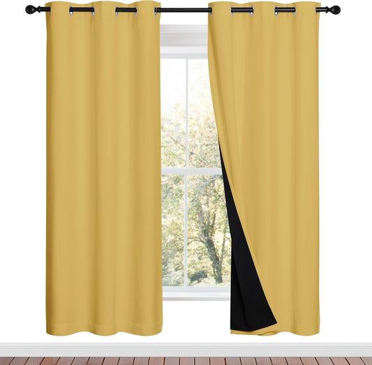 NICETOWN Bright Yellow Full Shade Curtain Panels, Pair of Energy Smart & Noise Blocking Out Blackout Drapes for Dining Room Window, Thermal Insulated Guest Room Lined Window Dressing(42 x 72 inch)