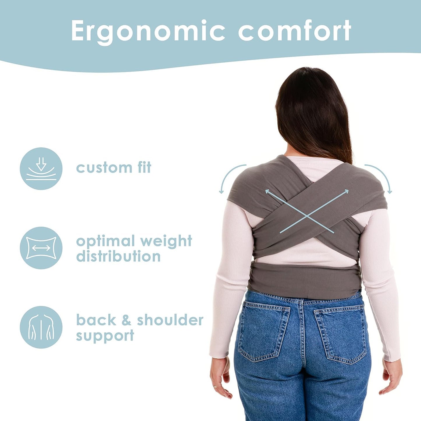 Sleepy Wrap Stretchy Ergonomic Baby Carrier Sling for Newborns to Toddlers - Hands-Free Lightweight Baby Wrap 7-35 lbs (Dark Grey)