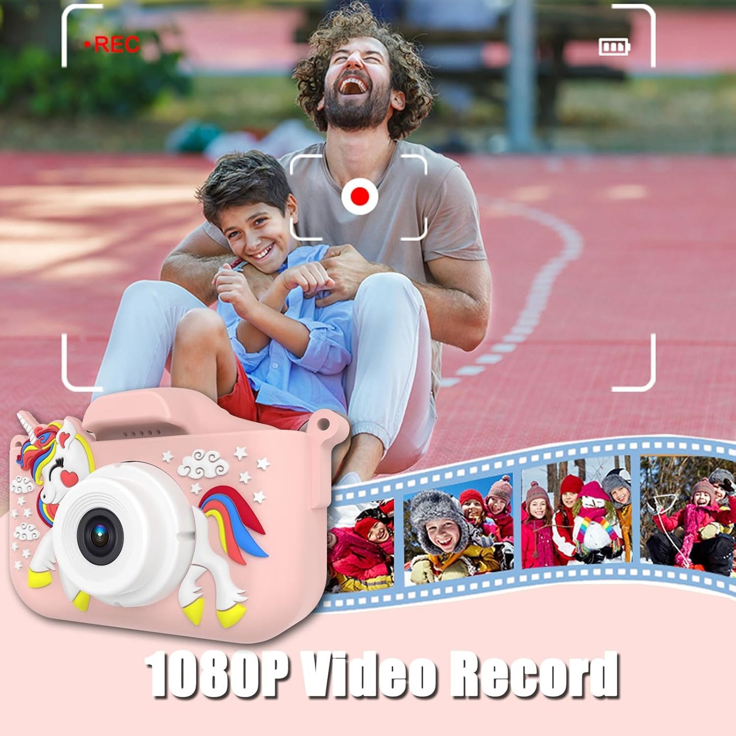 Kids Camera Toys,48MP Dual Lens with 64G SD Card and Cartoon Soft Cover for 3-8 Year Old Girls Boys (PinkDJS)