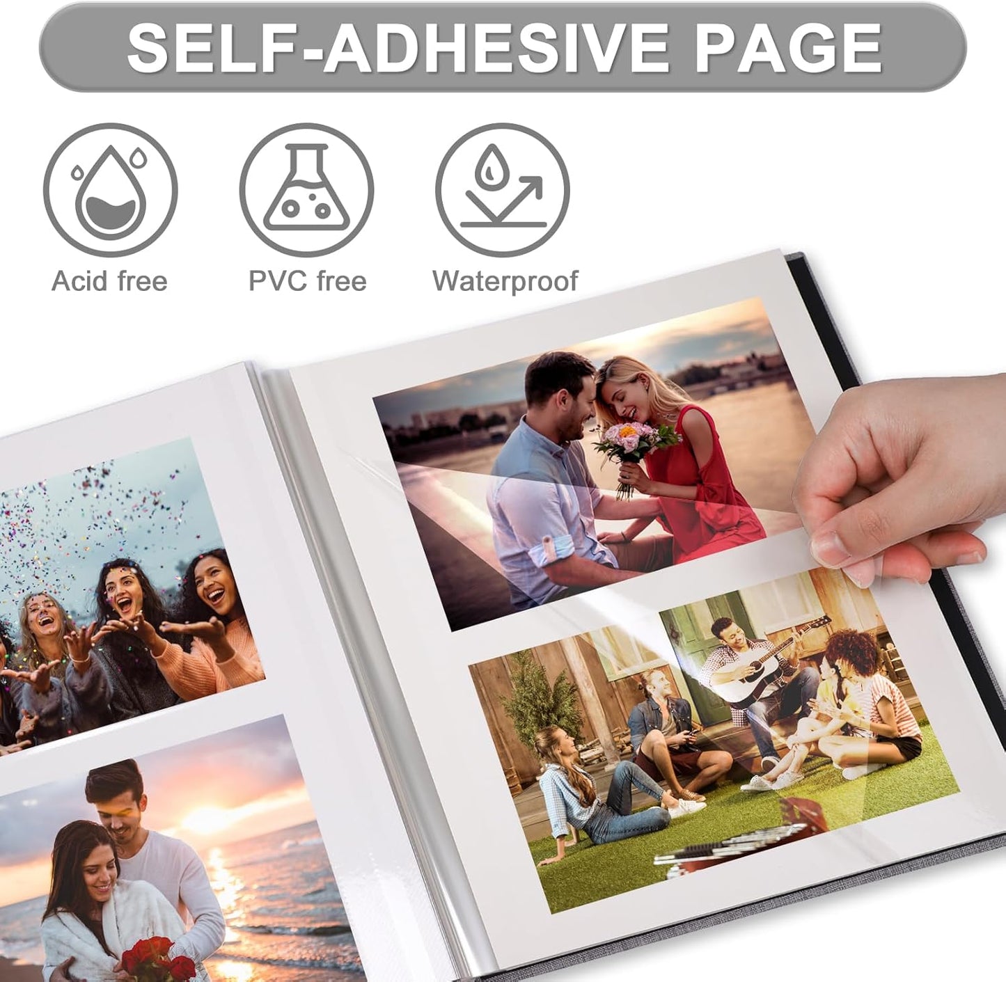 Photo Album Self Adhesive Pages Scrapbook Magnetic Photo Albums for 4x6 5x7 8x10 Pictures Sticky Pages Books for Baby Family Wedding 13.2x12.8 Purple 40 Pages