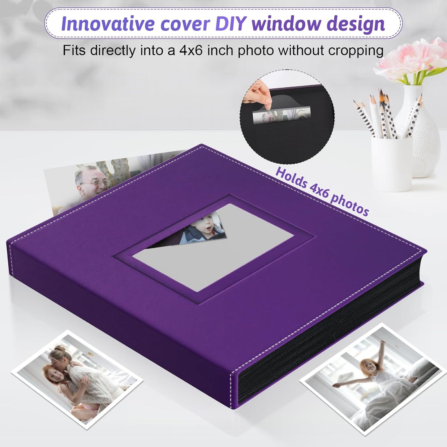 Popotop Photo Album 4x6 300 Pockets with Leather Hardcover Cover, Small Photo Album Holder Book with 50Pcs Pages for Family Travel Wedding Baby Gifts