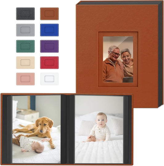 Popotop Photo Album 4x6 100 Pockets with Leather Hardcover Cover, Small Photo Album Holder Book with 50Pcs Pages for Family Travel Wedding Baby Gifts