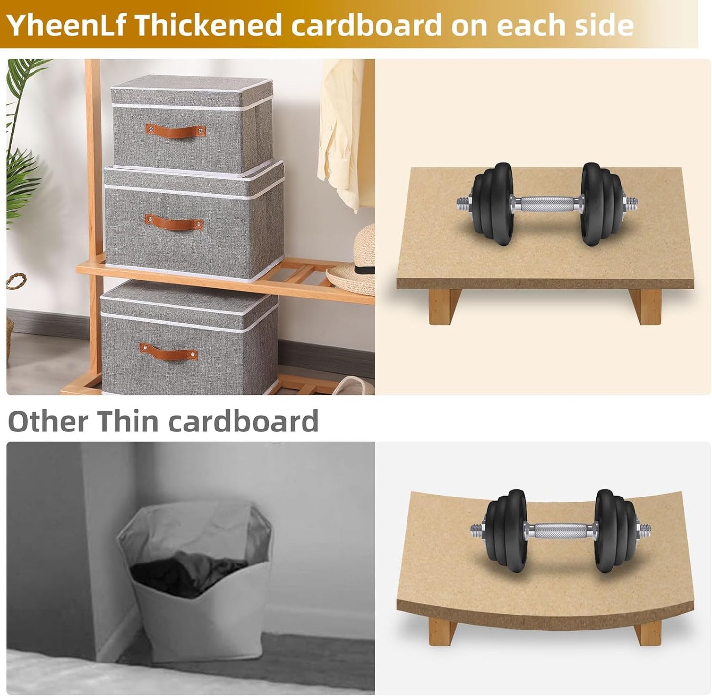 Collapsible Storage Bins with Lids, 3 Pack Linen Foldable Cloth Baskets, 15 x 9.8 x 9.8 Inch Closet Organizer Containers with Double Handles, Sweater Boxes for Bedroom, Grey