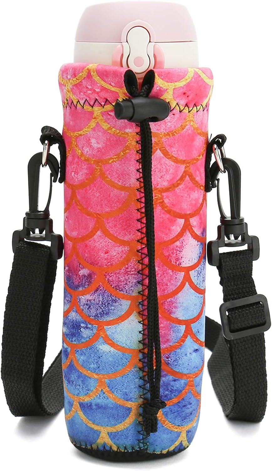 RICHEN Neoprene Water Bottle Carrier Bag with Adjustable Shoulder Strap,Insulated Water Bottle Cover for Stainless Steel/Glass/Plastic Bottles