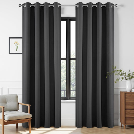Joydeco Blackout Curtains 90 Inch Length 2 Panels Set, Thermal Insulated Long Curtains& Drapes 2 Burg, Room Darkening Grommet Drapes for Living Room Bedroom Window (W52 x L90 Inch, Dark Grey)