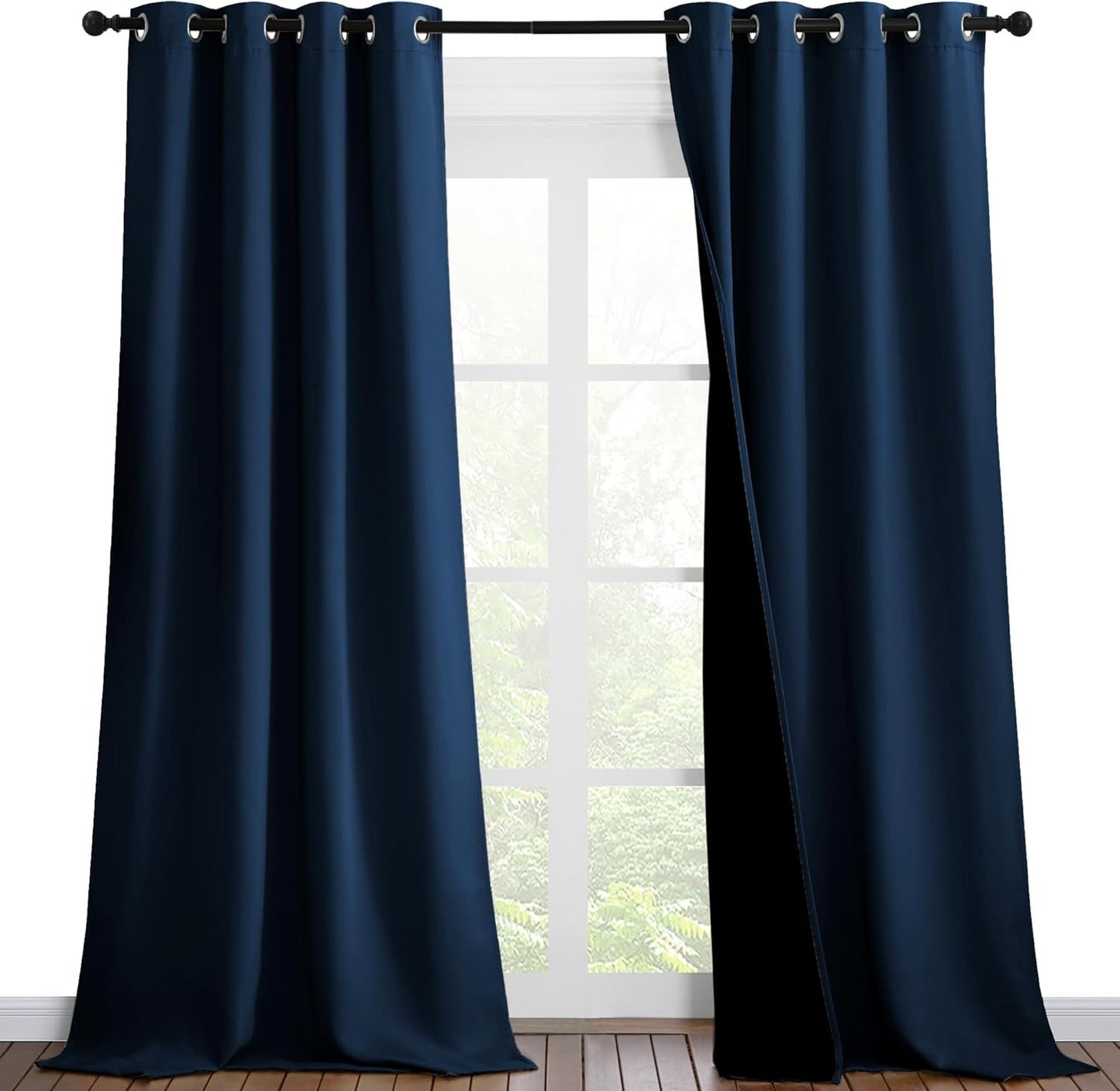 NICETOWN Moroccan Blue Full Shade Curtain Panels, Pair of Thermal Insulated & Energy Efficiency Blackout Drapes for Living Room Windows, Lined Silky Performance Window Dressing (46" Wide x 90" Long)