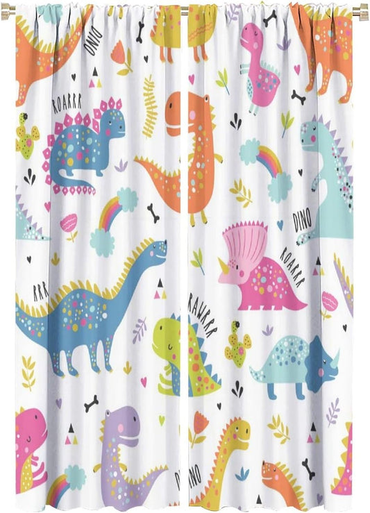 Cartoon Dinosaur Curtains for Kids Boys Girls Home Decor Childish Cute Dino Animals Print Pattern Rod Pocket Blackout Window Drapes for Nursery Baby Bedroom Playroom W21xL63in 2 Panels