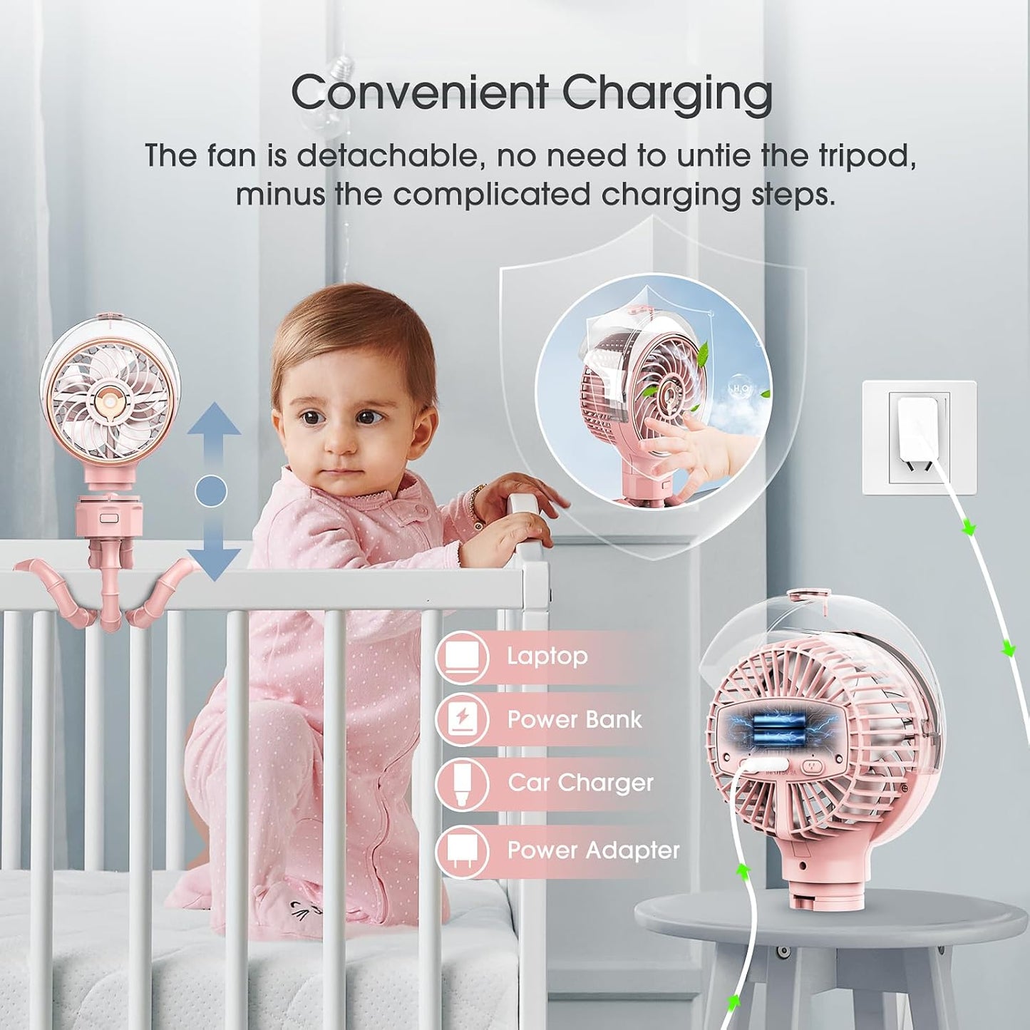 Ausic Stroller Fan with Mist, 100ml Misting Portable Fan for Stroller, Baby Fans with Detachable Tripod, Baby Essentials, Clip on Fans for Crib, Treadmill, Car Seat, Outdoor