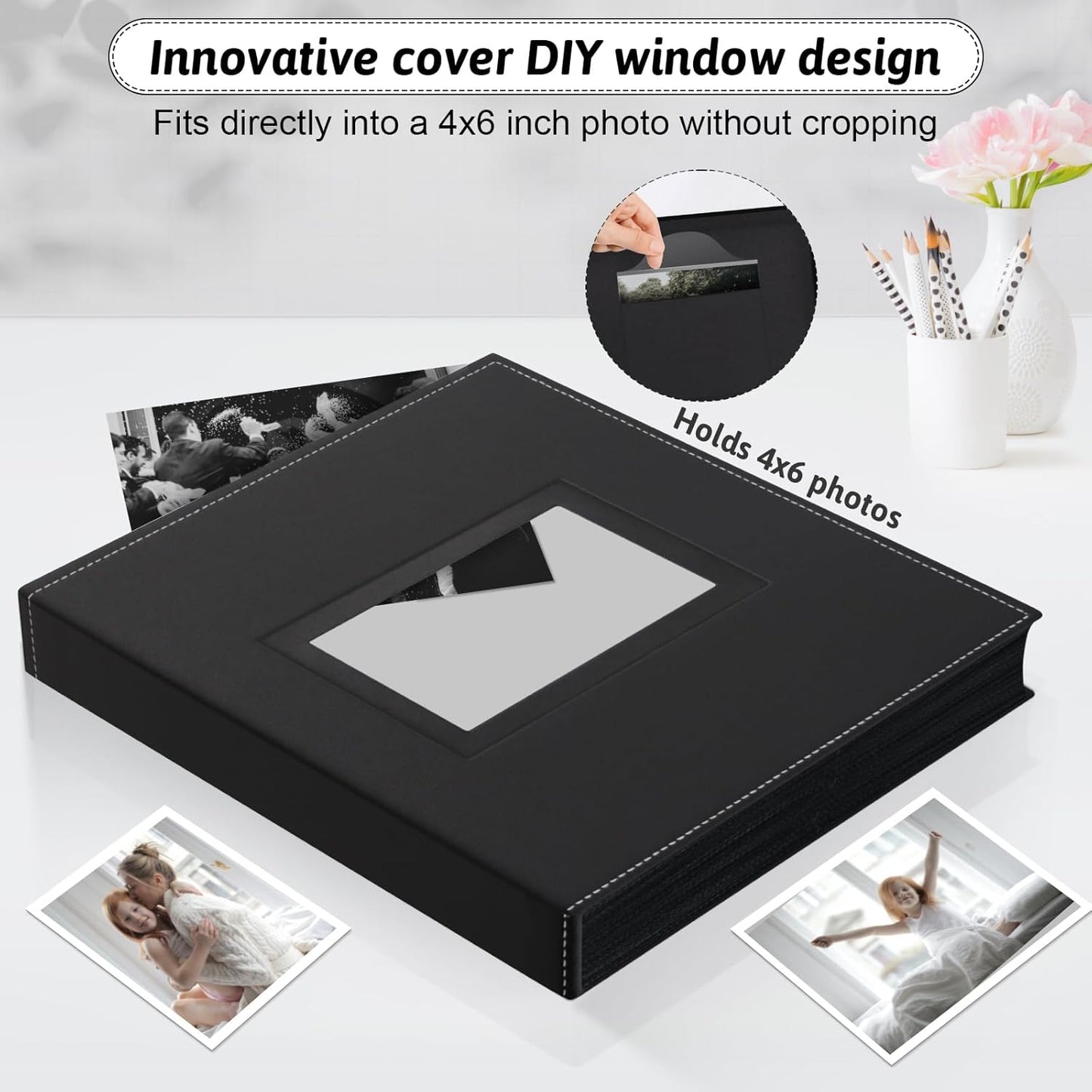 Popotop Photo Album 4x6 300 Pockets with Leather Hardcover Cover, Small Photo Album Holder Book with 50Pcs Pages for Family Travel Wedding Baby Gifts